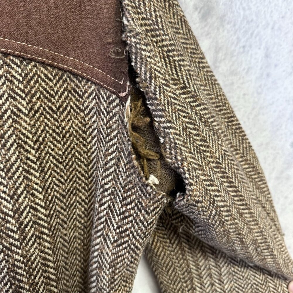 VTG 70s Pioneer Jacket Western Boho Cowboy Herringbone Wool Lined L 20x27.5 - Picture 5 of 14